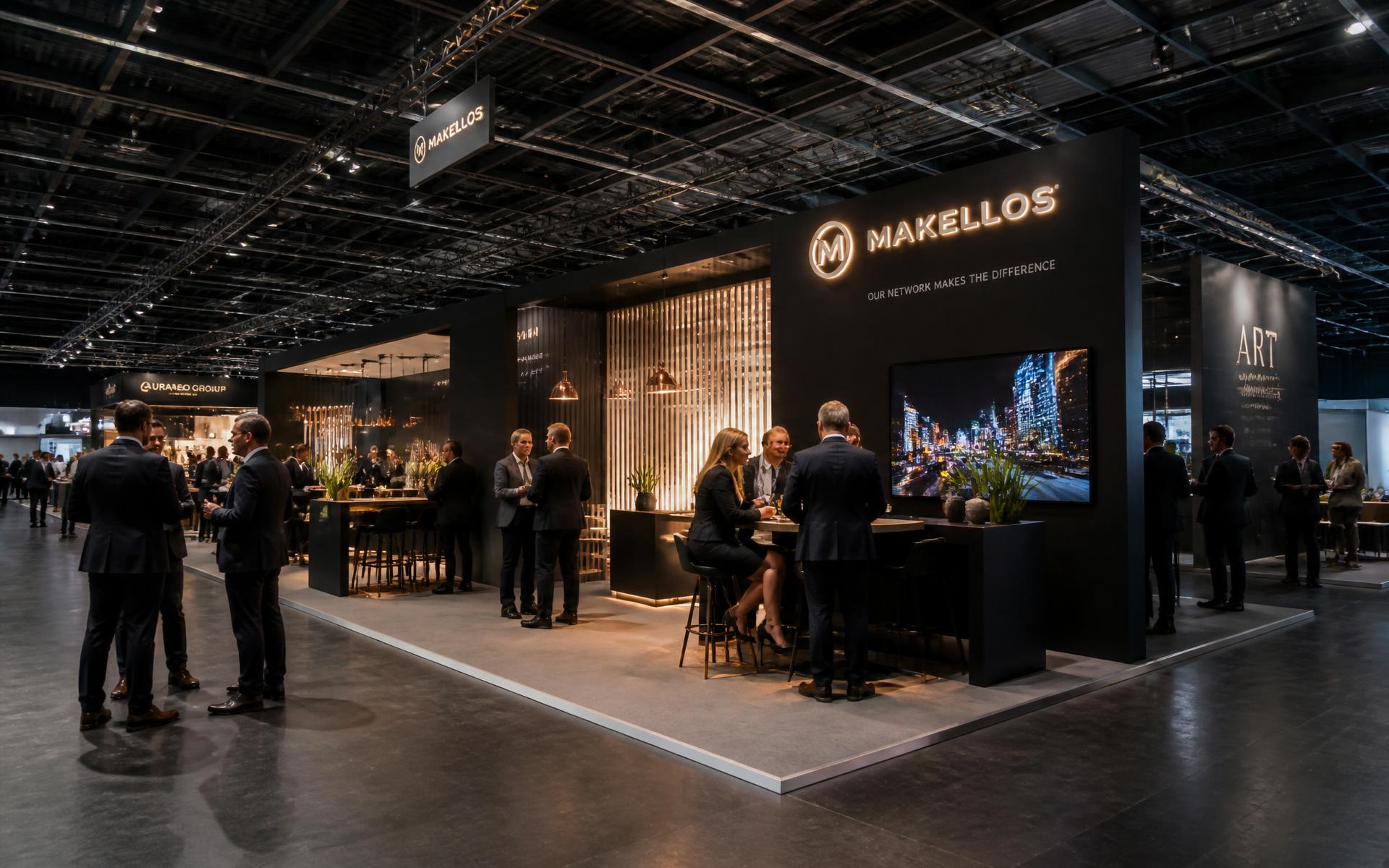 Salon professionnel avec stands élégants et visiteurs d'affaires